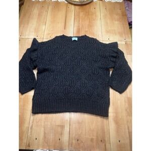 Old Navy Women's Black Sparkle Knit Sweater Cold Shoulder Ruffle Sleeve XX Large